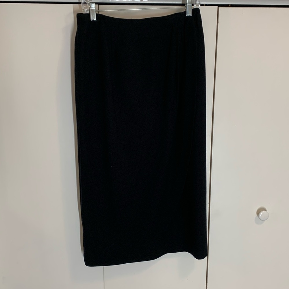 Jones New York 100% Wool Wrap Skirt Business Career Wear Black Slit Pleated 10